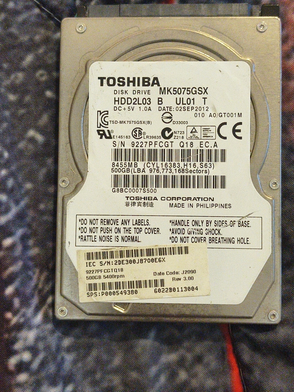 Toshiba 500GB 2.5" Internal HDD - Silver/White